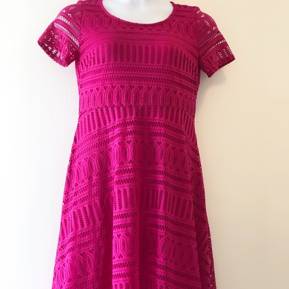 NWOT Lovely Fuchsia Pink Embroidered Below Knee Dress Size: M - Picture 5 of 13